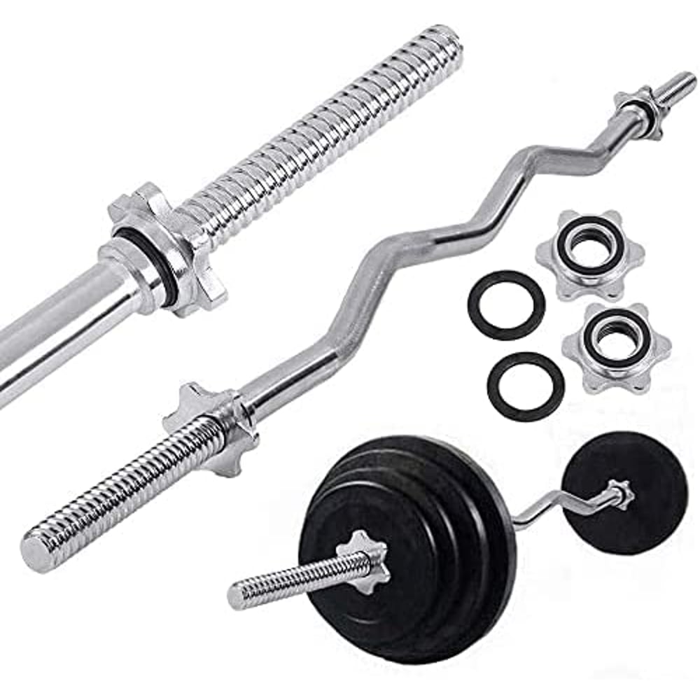 ULTIMAX Weight Lift Bar Curved Threaded Chrome Steel Curl Bar with Collars for All Standard Plates Free Weightlifting Accessory for Home Gym-47 inch ULTIMAX Weight Lift Bar Curved Threaded Chrome Steel Curl Bar with Collars for All Standard Plates Free Weightlifting Accessory for Home Gym-47 inch