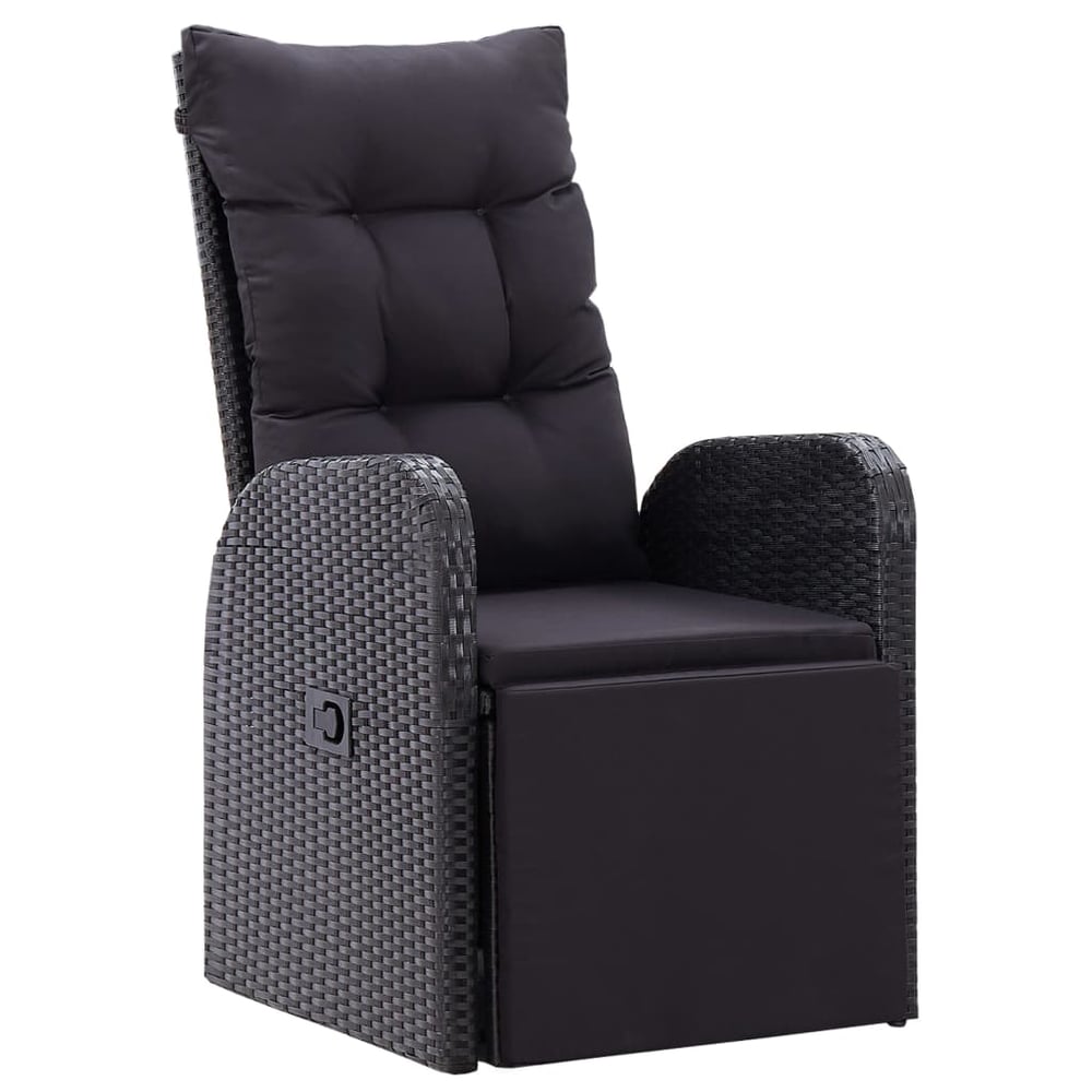 vidaXL Reclining Garden Chair with Cushion Poly Rattan Black