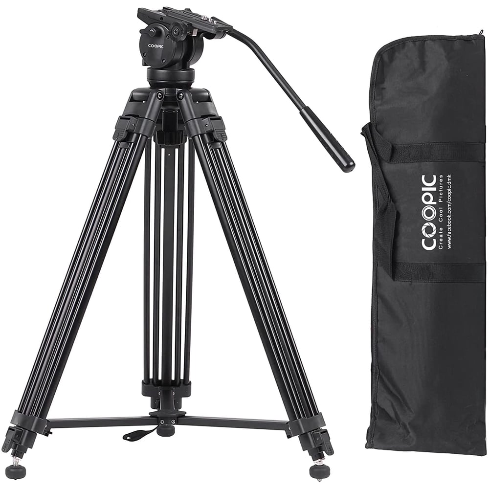 Coopic Cp-vt20 Professional 155cm Aluminum Alloy Video Camera Tripod With 360 Degree Fluid Pan Head,1/4 And 3/8 -inch Quick Shoe Plate And Bagload Up To 20kg Coopic Cp-vt20 Professional 155cm Aluminum Alloy Video Camera Tripod With 360 Degree Fluid Pan Head,1/4 And 3/8 -inch Quick Shoe Plate And Bagload Up To 20kg