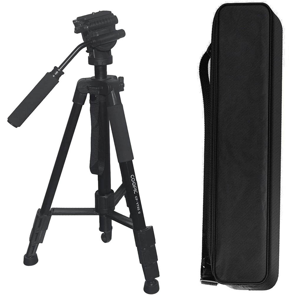 Coopic Cp Vt-05 Ii Foldable Tripod With Max Height 165cm/65inch Removable Monopod With Horizontal Fluid Pan Head For Camera And Camcorder Photography Load Up To 5kg.