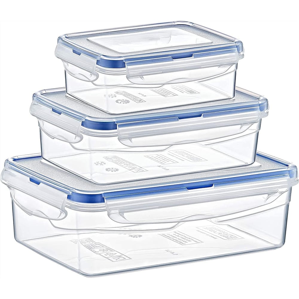 Hobby Life Rectangle Airtight Food Containers Storage Box Set Of 3 Bpa-free 100% Virgin Plastic Blue
