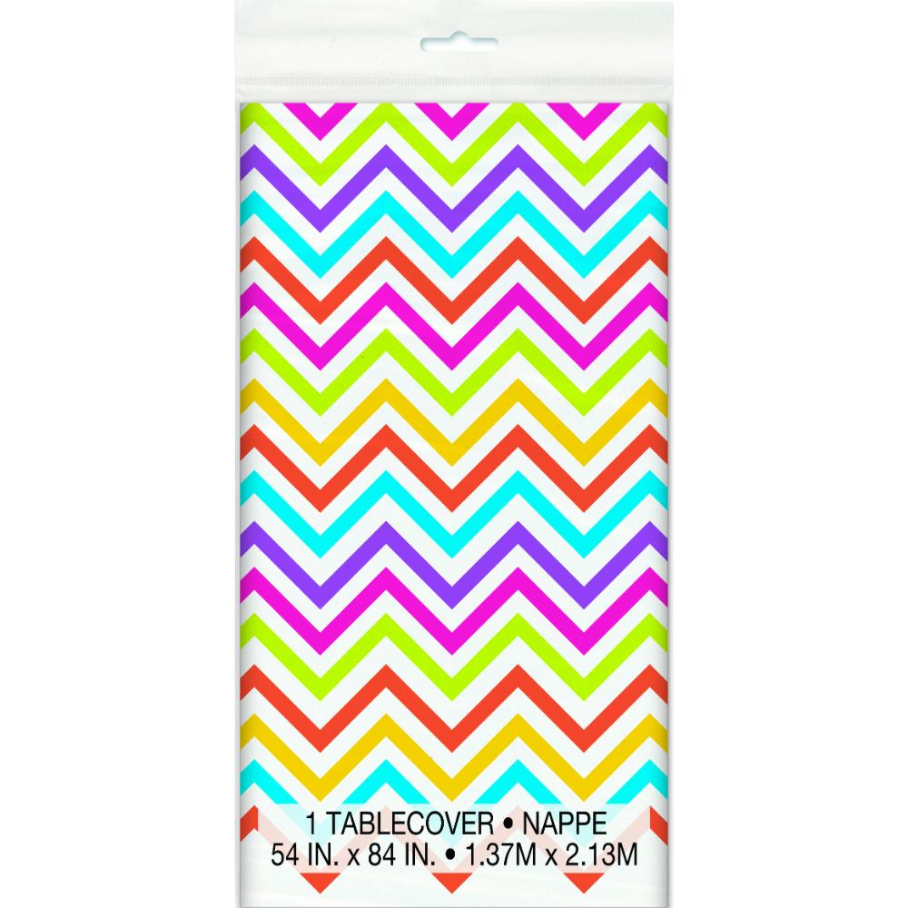 Unique- Rainbow Chevron Plastic Tablecover 54in X 10pcs 8in