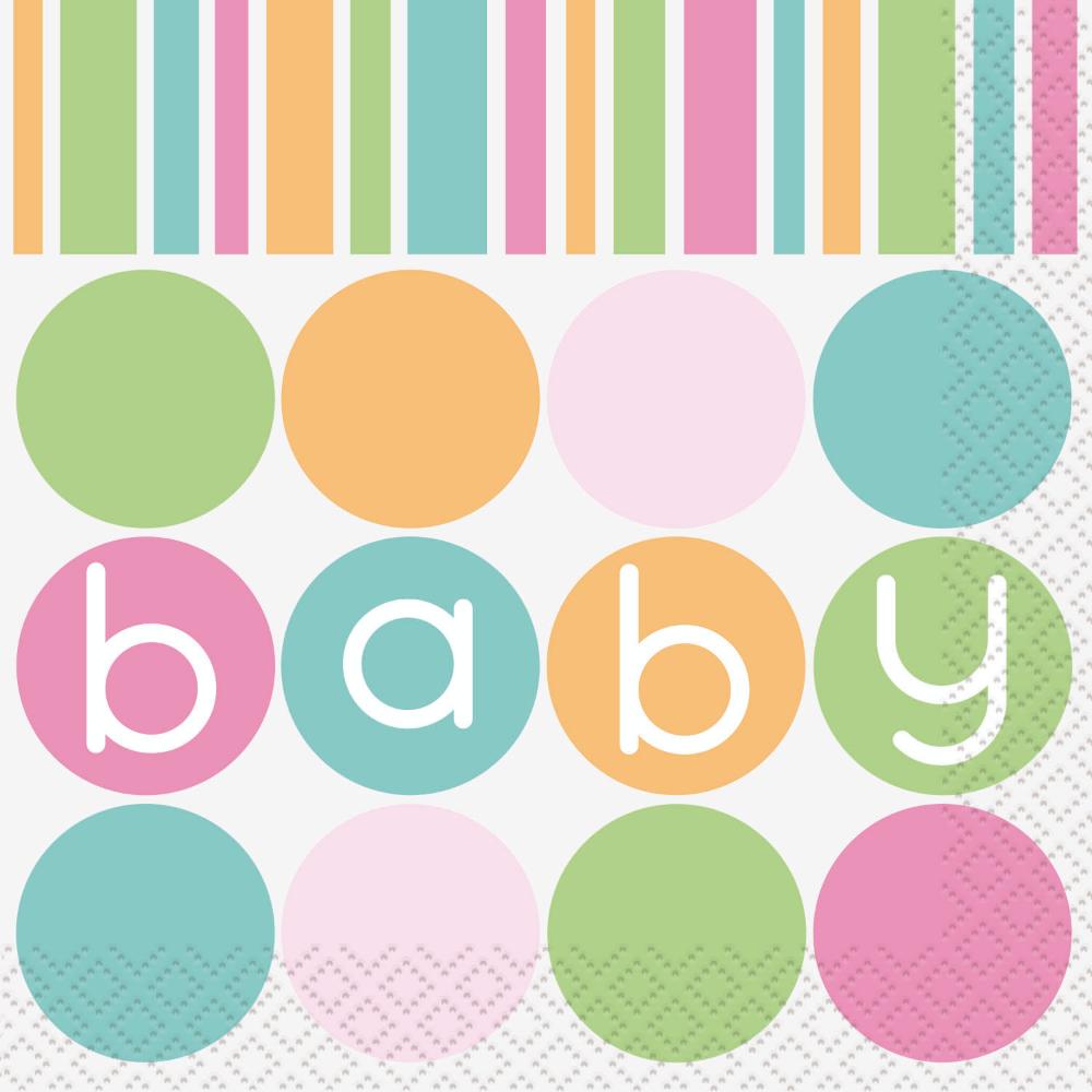 Unique- Pastel Baby Shower 16 Beverage Napkins 6.5x6.5