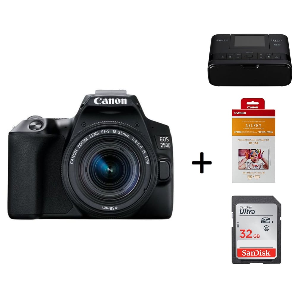 Canon EOS 250D EF-S 18-55MM F3.5-5.6 III  + CP1300 + RP108 + 32GB SD Card