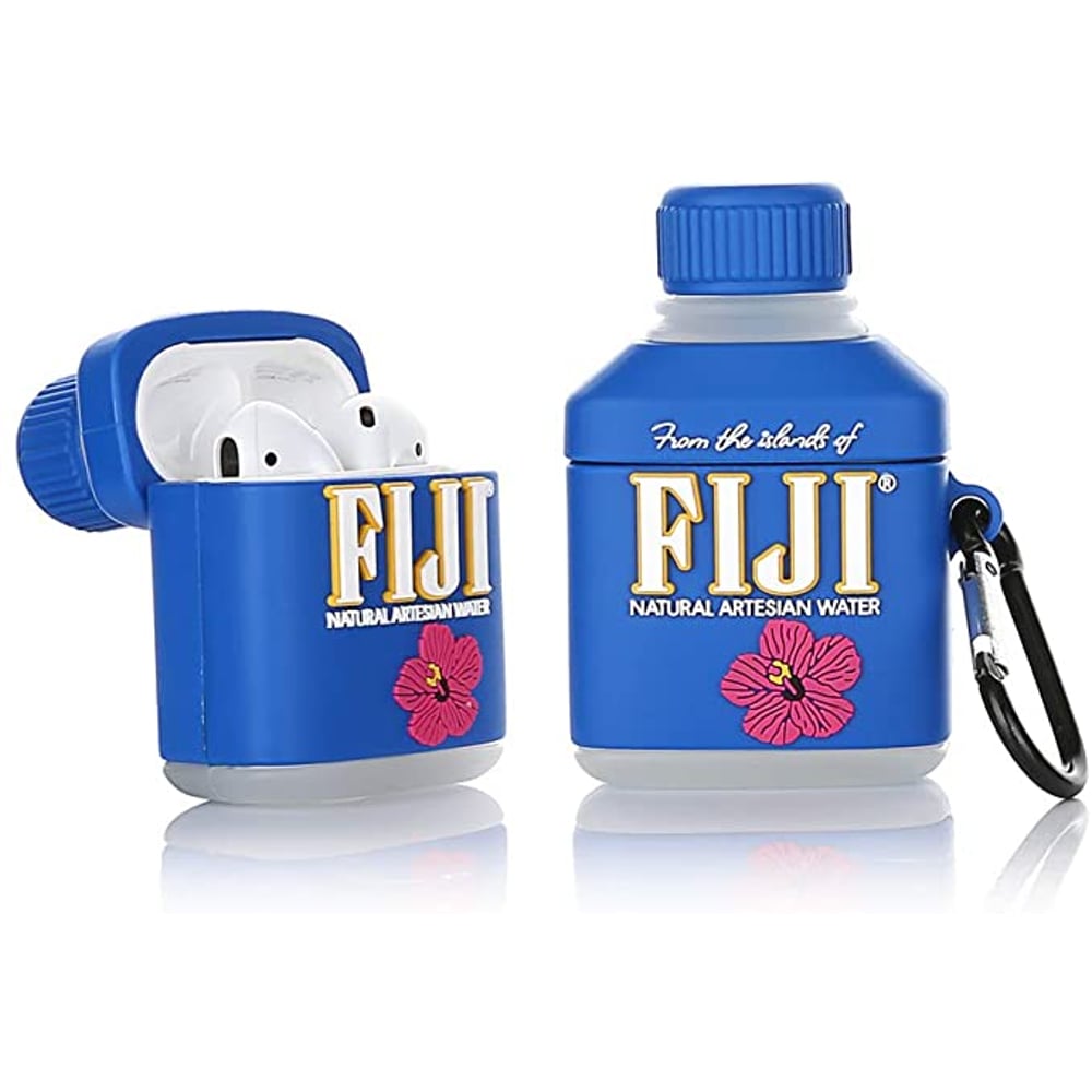 Fiji Cute Airpods Bottle Case with Keychain, 3D Drinks Bottle Skin Design Airpods Accessories Kits Airpod Charging Protective Covers Compatible for Airpods 1 and 2