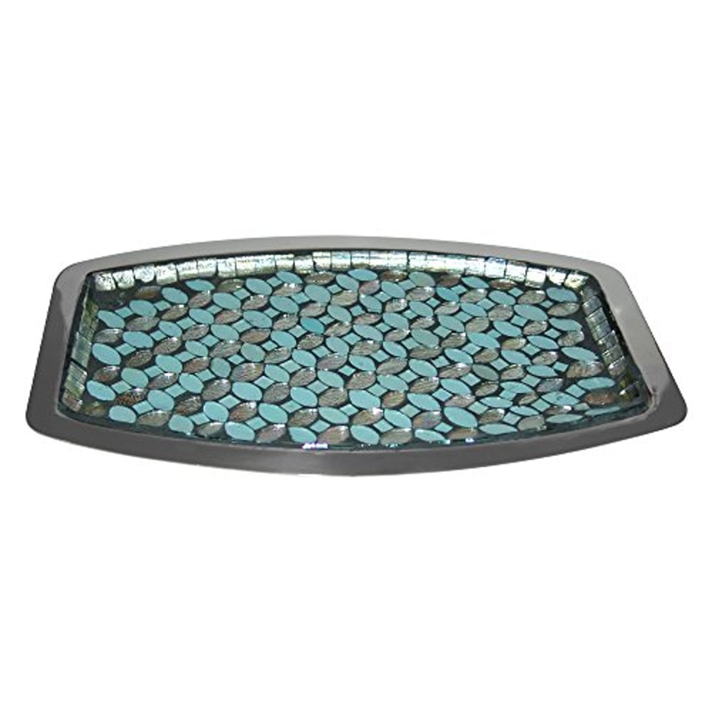 Nu Steel Sea Foam Bright-Colored Mosaic Glass/Stainless Steel Vanity Storage Tank Top Tray Organizer For Makeup Brushes, Tissues, Candles, Soap, Hand Towels, Toilet Paper Storage, Mosaic Glass/Steel Nu Steel Sea Foam Bright-Colored Mosaic Glass/Stainless Steel Vanity Storage Tank Top Tray Organizer For Makeup Brushes, Tissues, Candles, Soap, Hand Towels, Toilet Paper Storage, Mosaic Glass/Steel