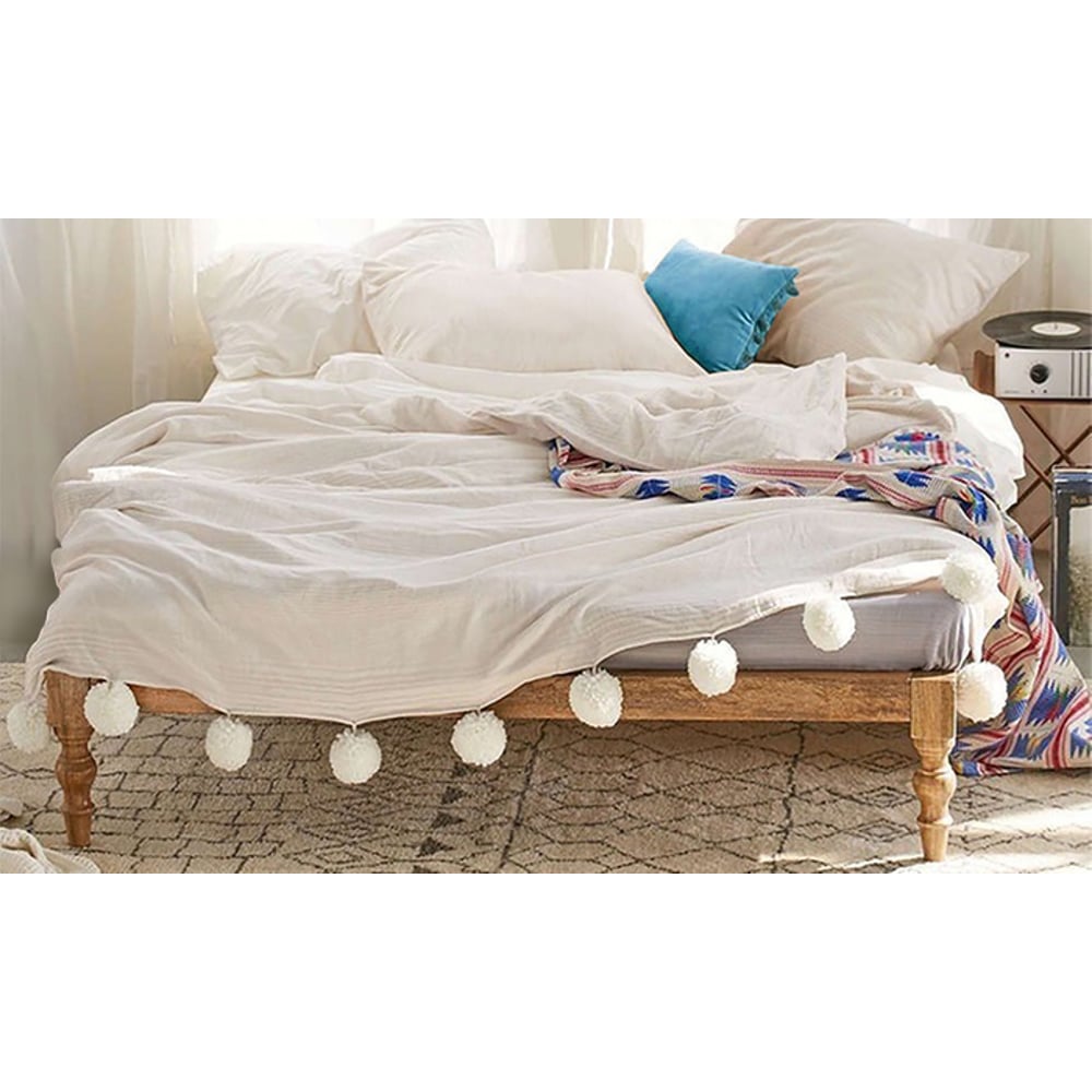 Classic Solid Wood Bed Single Bed with Mattress Natural Biege