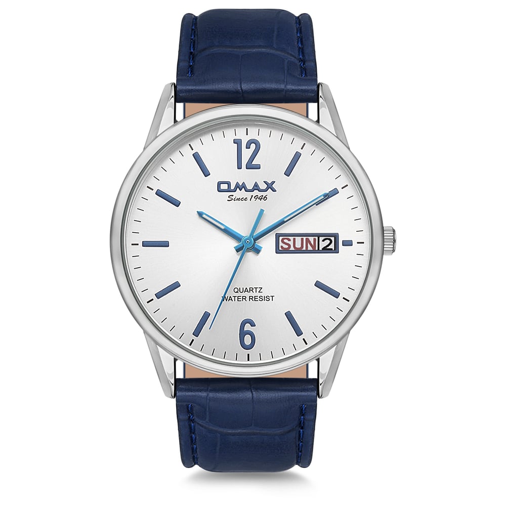 Omax Classic Series Blue Leather Analog Watch For Men JD01P64I