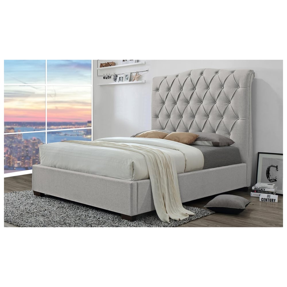 Shannon Upholstered Platform Bed Super King without Mattress Light Beige