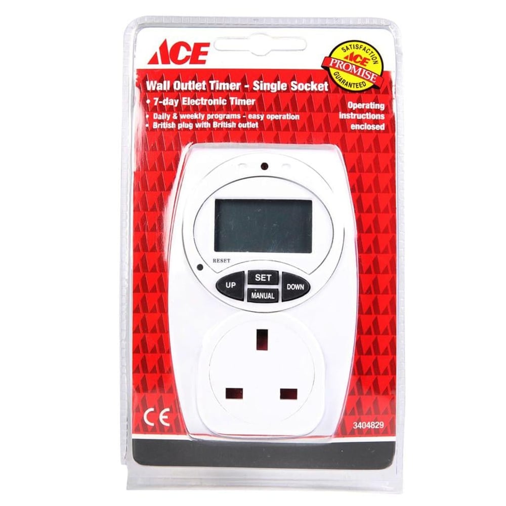 Ace Single Socket Wall Outlet Timer (White)