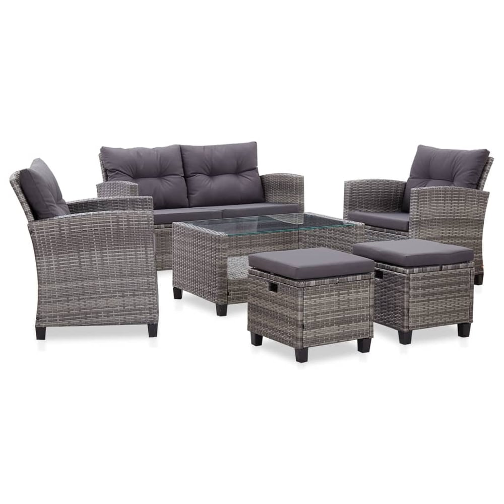 Vidaxl 6 Piece Garden Sofa Set With Cushions Poly Rattan Dark Grey Vidaxl 6 Piece Garden Sofa Set With Cushions Poly Rattan Dark Grey