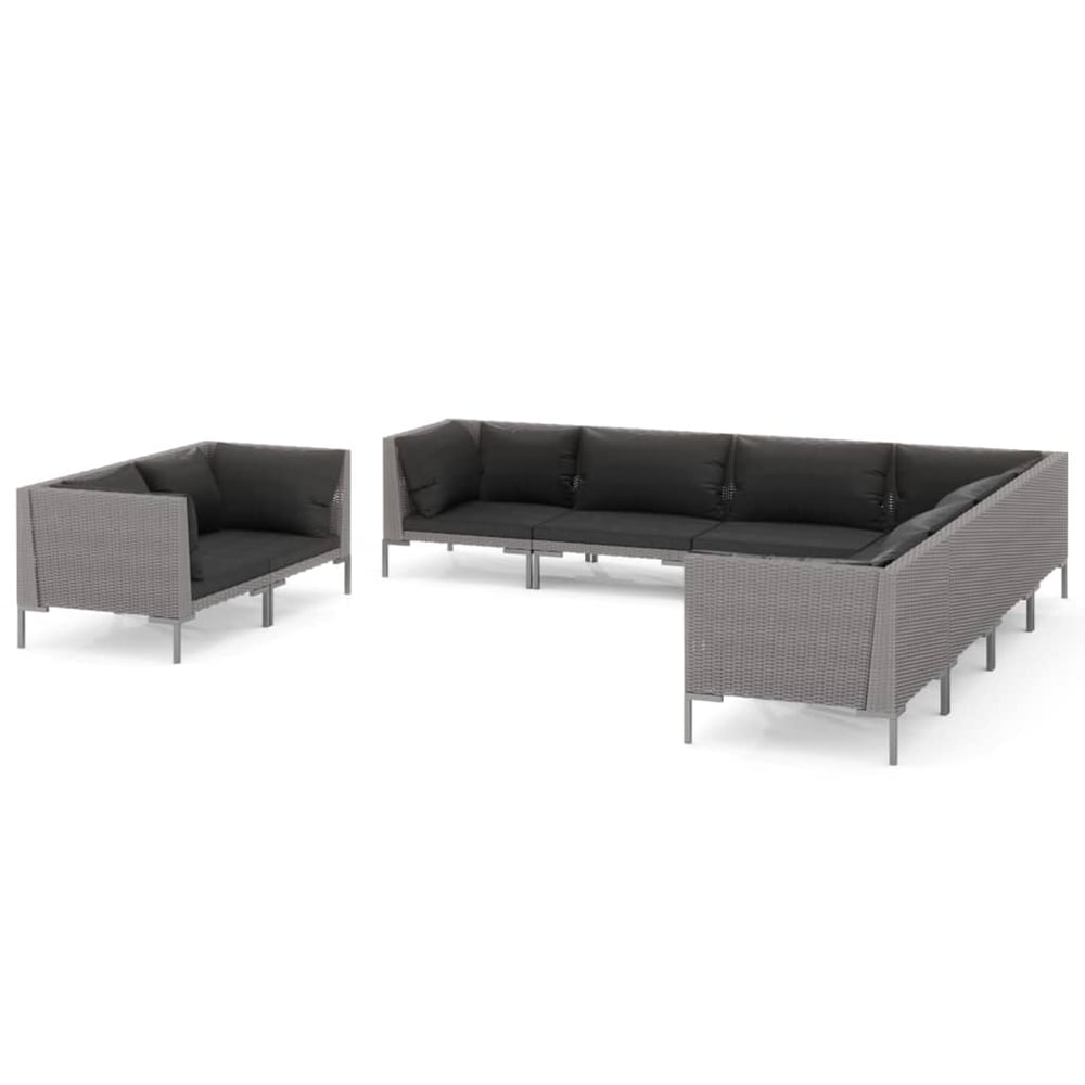 vidaXL 9 Piece Garden Lounge Set with Cushions Poly Rattan Dark Grey vidaXL 9 Piece Garden Lounge Set with Cushions Poly Rattan Dark Grey