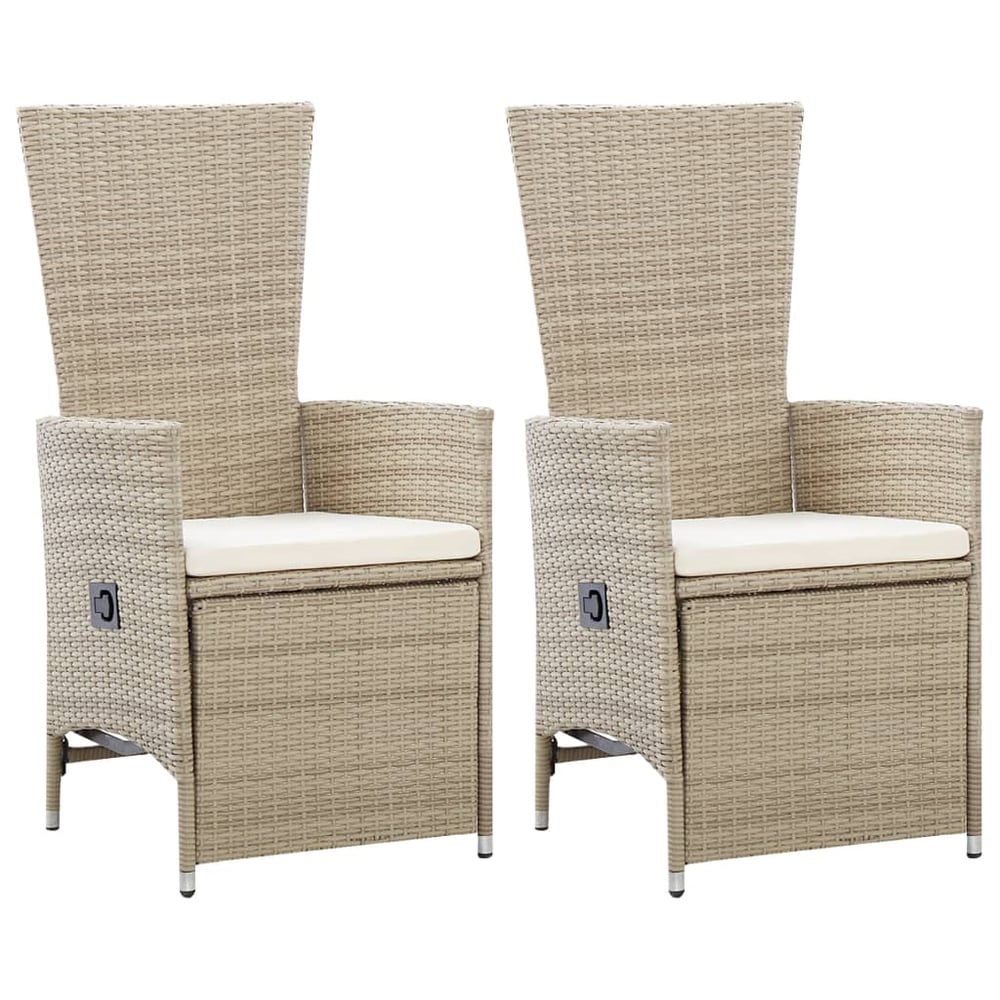 vidaXL Reclining Garden Chairs 2 pcs with Cushions Poly Rattan Beige vidaXL Reclining Garden Chairs 2 pcs with Cushions Poly Rattan Beige