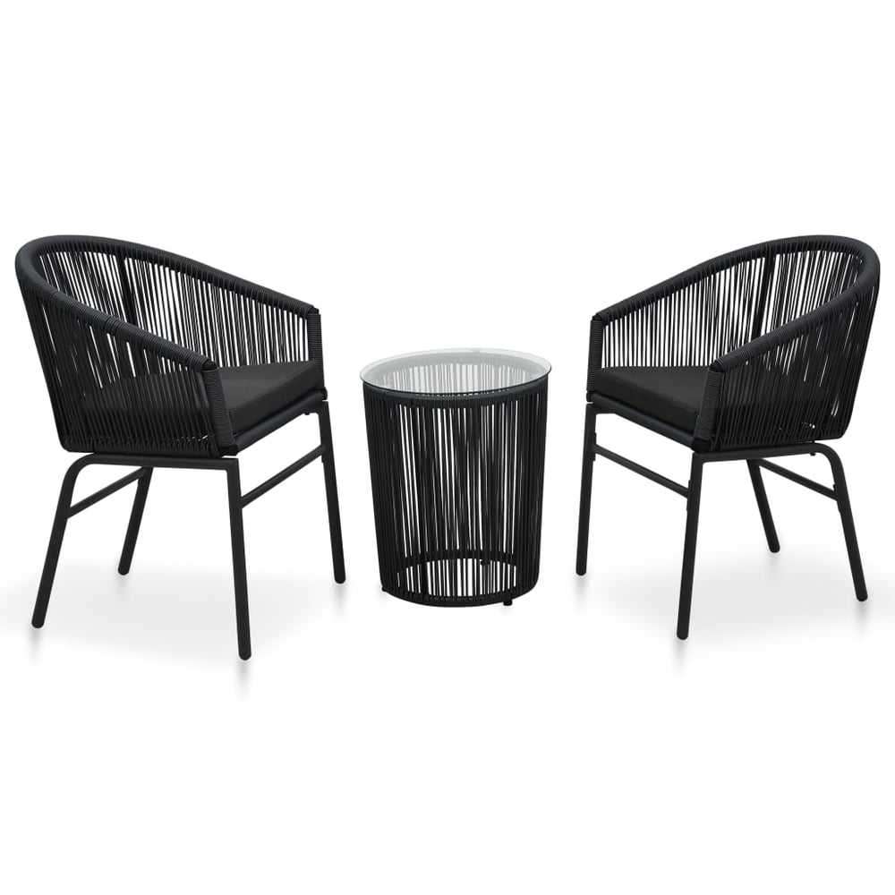 Vidaxl 3 Piece Bistro Set With Cushions Pvc Rattan Black