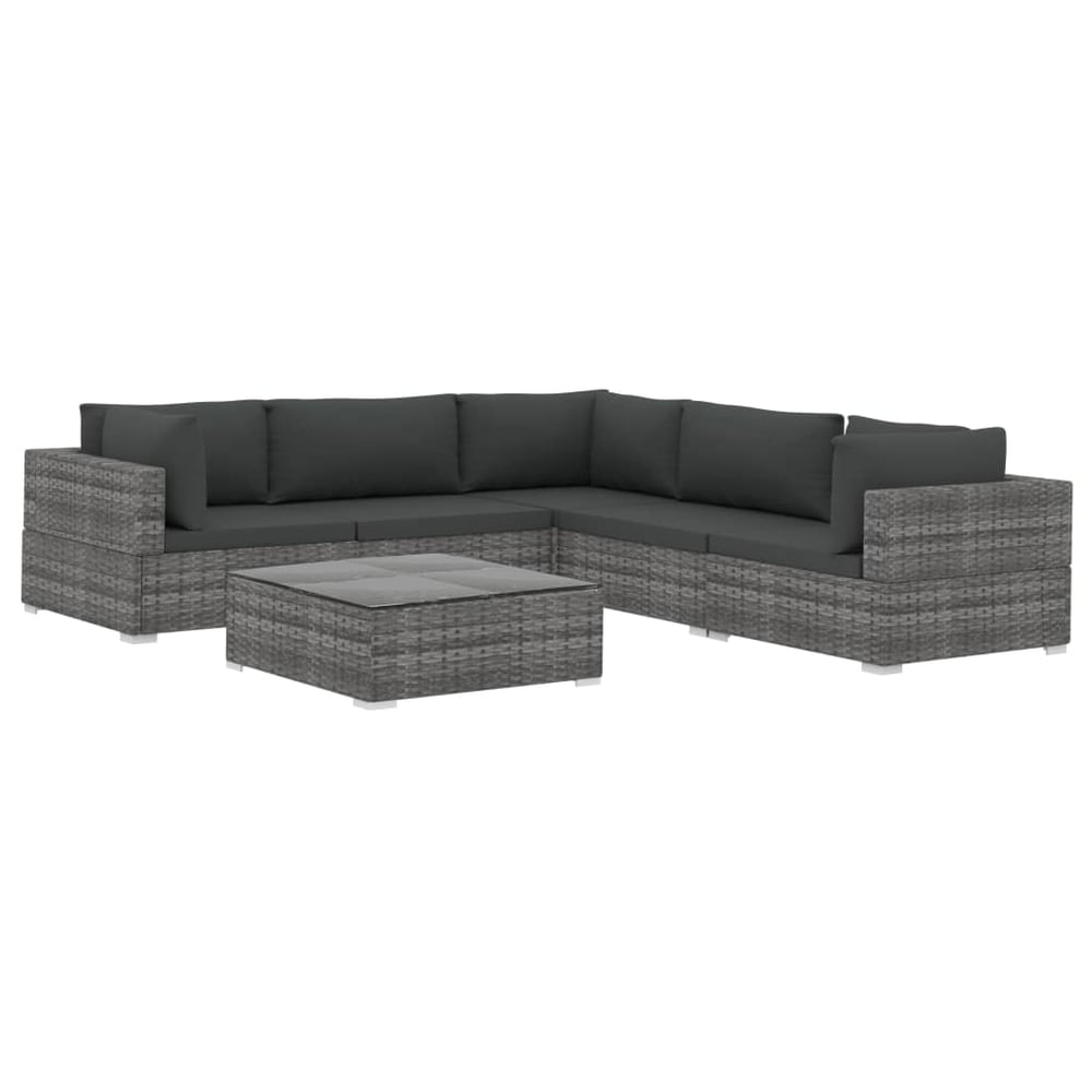 Vidaxl 6 Piece Garden Lounge Set With Cushions Poly Rattan Grey Vidaxl 6 Piece Garden Lounge Set With Cushions Poly Rattan Grey