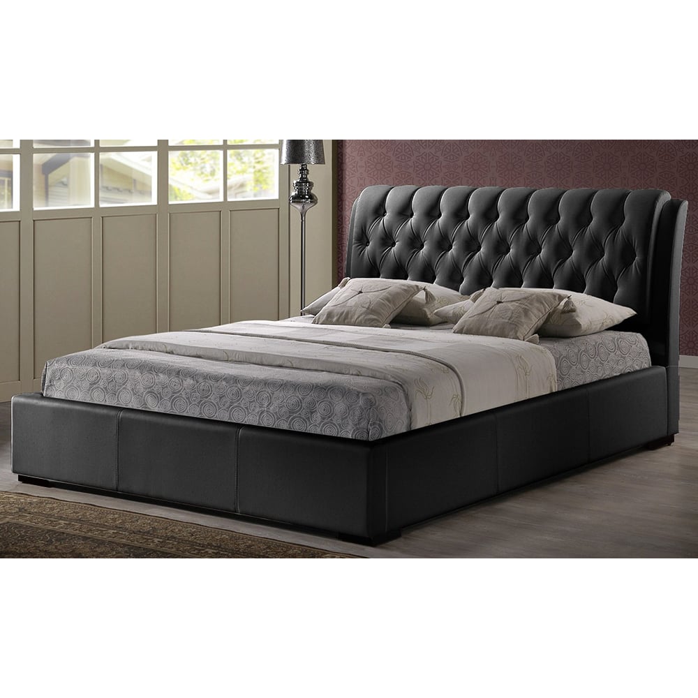 Leatherette Tufted Bed with Half-Medical Mattress Super King without Mattress Black