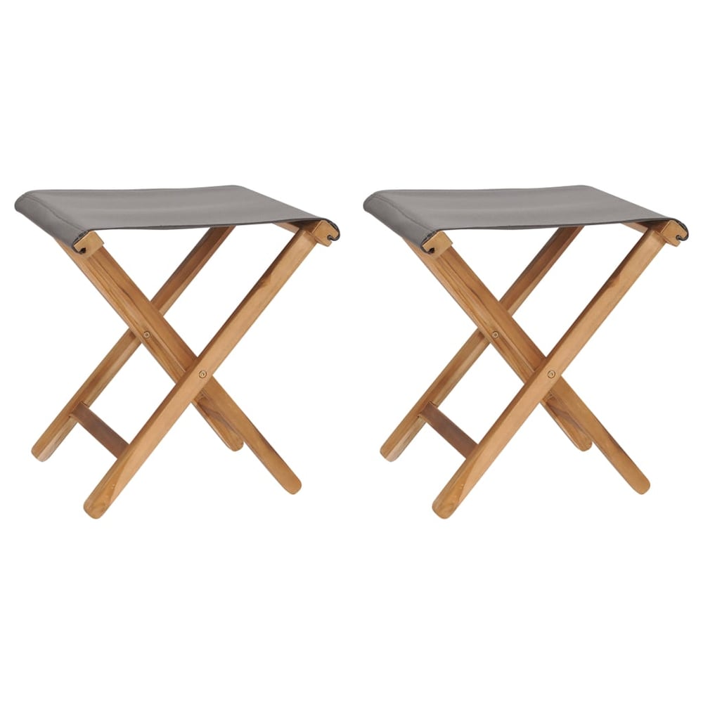 Vidaxl Folding Chairs 2 Pcs Solid Teak Wood And Fabric Dark Grey