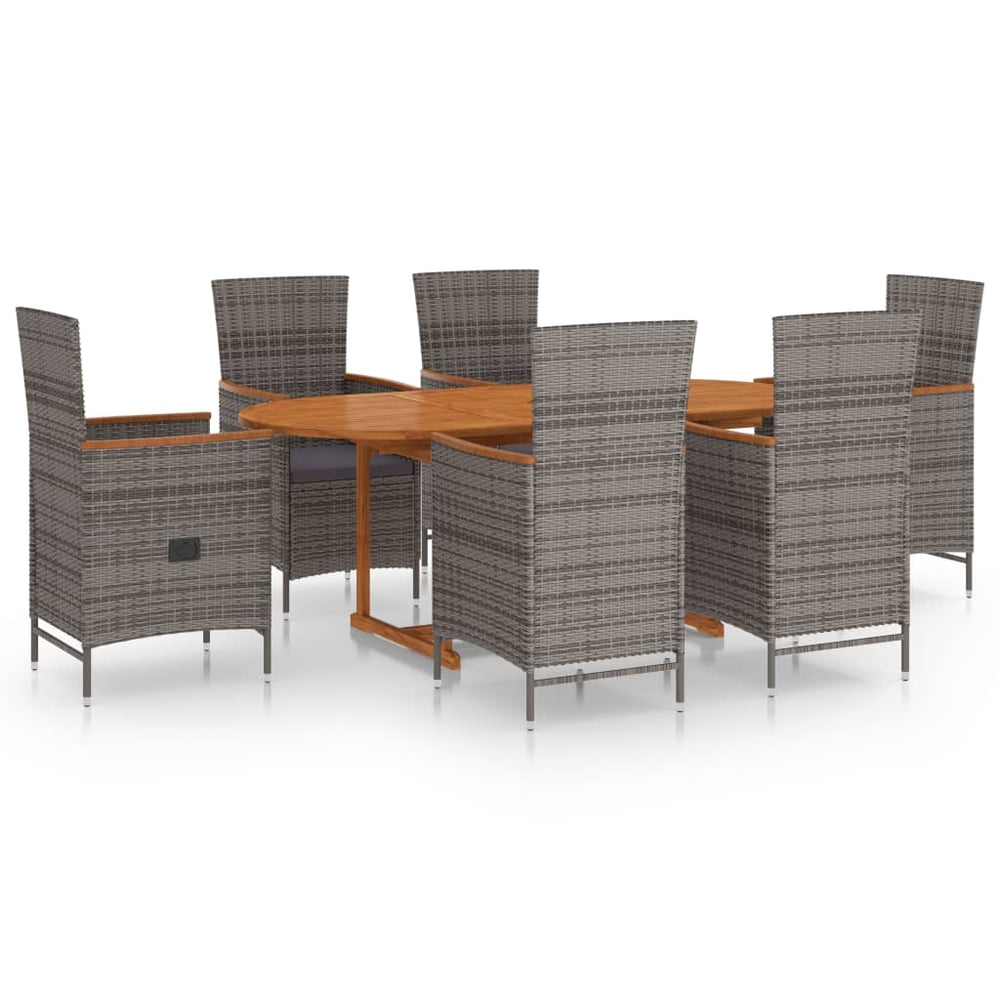 vidaXL 7 Piece Garden Dining Set Poly Rattan Grey