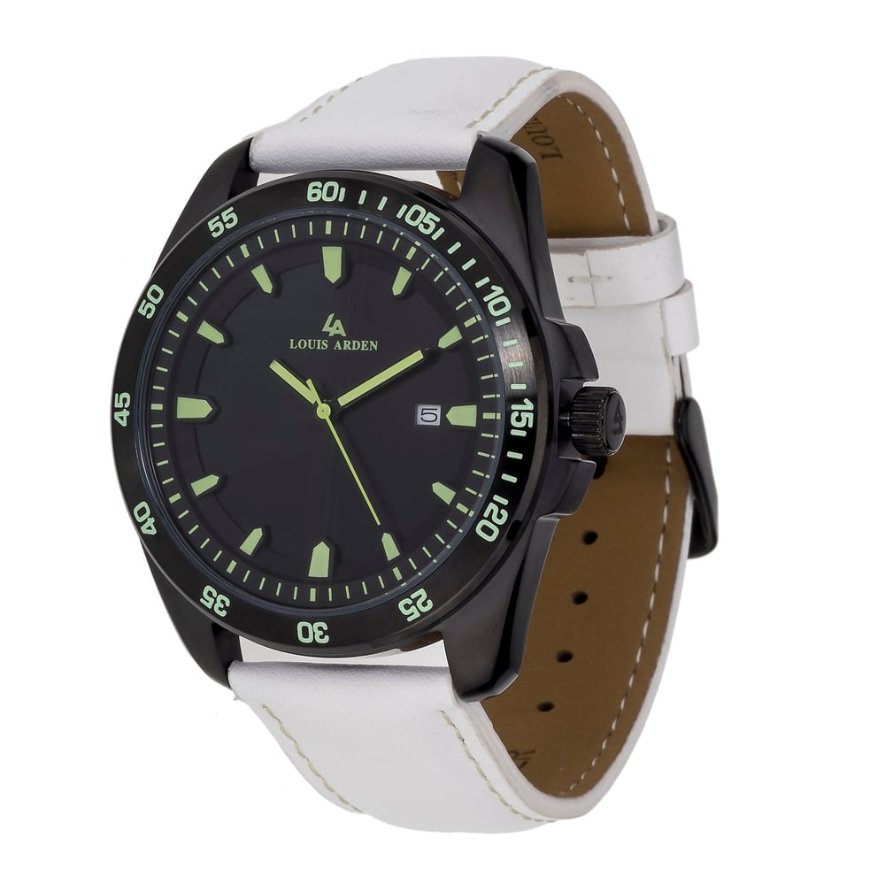 Louis Arden Men's Leather Analog Watch - LA1946M-WHT-BLK-BLKGRN Louis Arden Men's Leather Analog Watch - LA1946M-WHT-BLK-BLKGRN