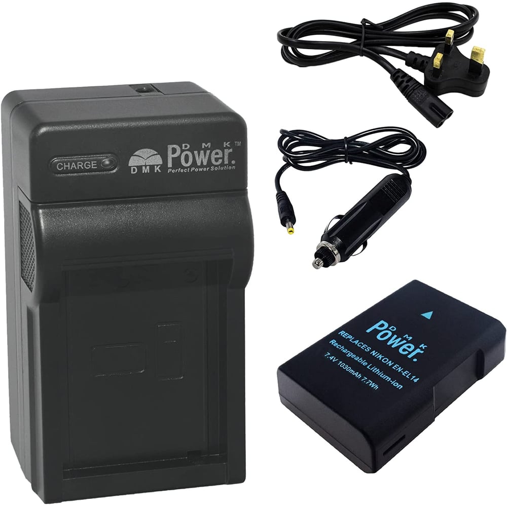 DMK Power EN-EL14 Battery 1030mAh 7.7Wh with TC600C Battery Charger Compatible with Nikon D5600 D5500 D5200 D5300 D5100 D3400 D3300 D3200 D3100 Coolpix P7000 P7100 P7200 P7700 P7800 Cameras