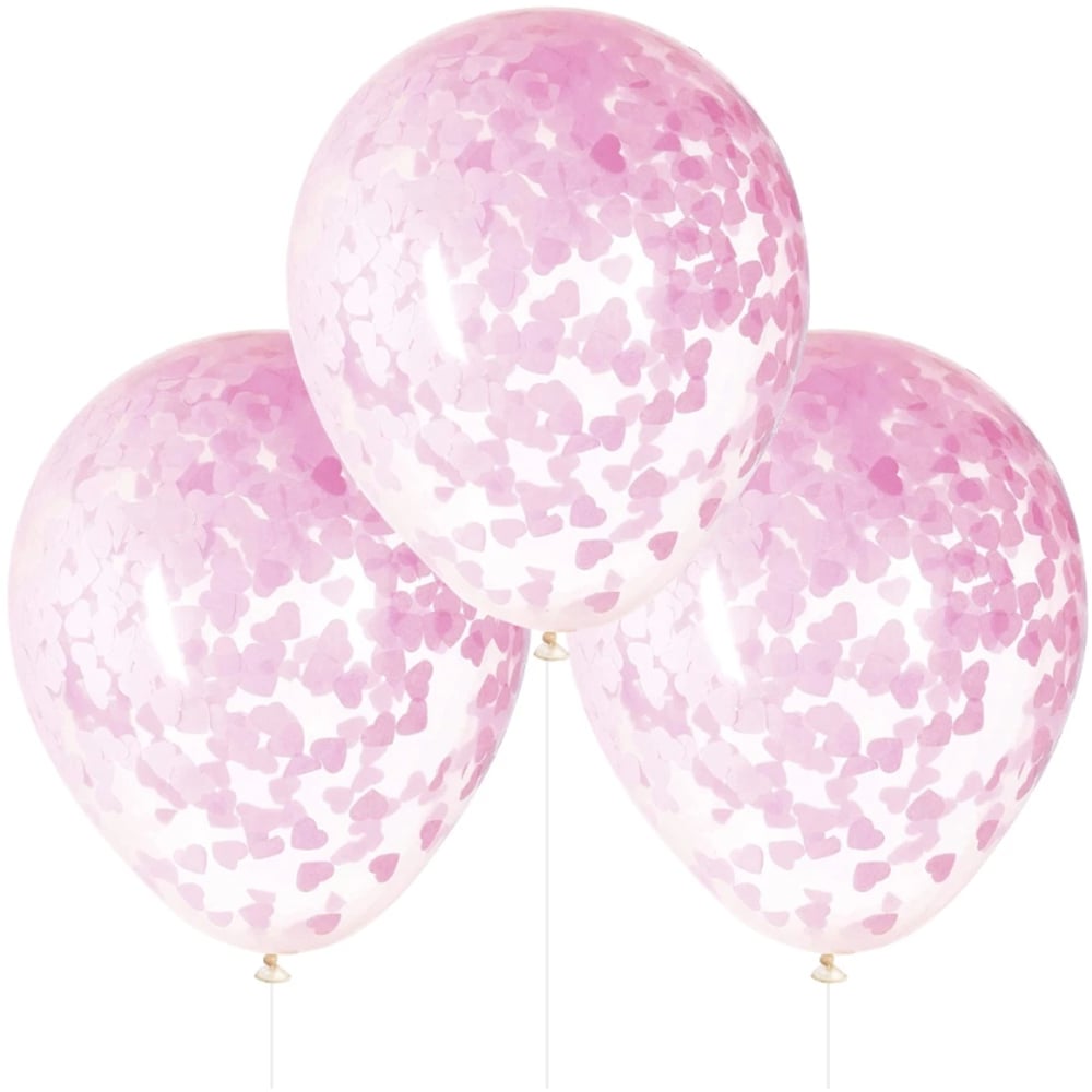 Unique- 16in Clear Balloon Pink Hrt Shaped Confetti