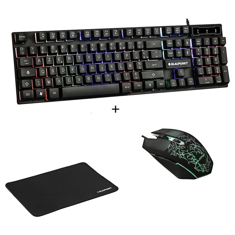 Blaupunkt RGB Gaming Keyboard + Mouse + Mouse Pad Black