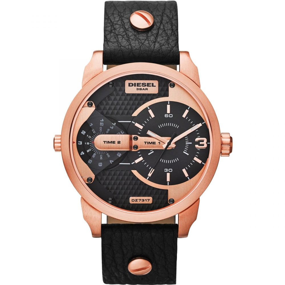 Diesel DZ7317 Mini Daddy Black Dual Time Dial Black Ion-plated Mens Watch
