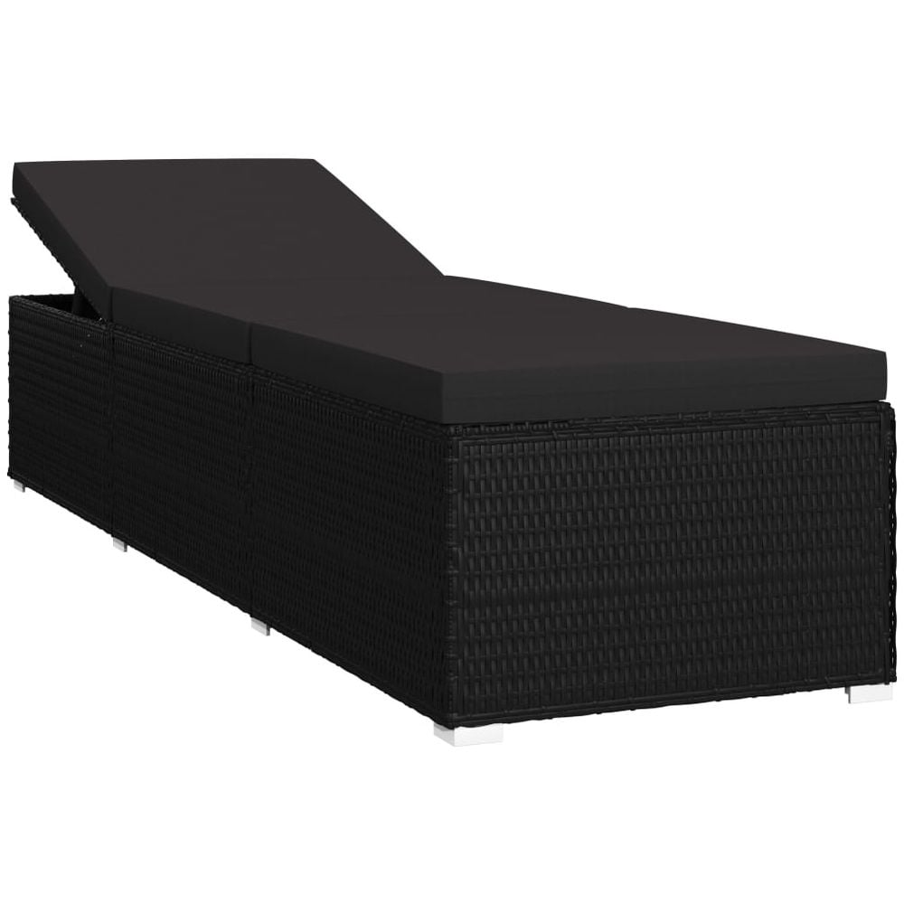 Vidaxl Sun Lounger With Cushion Poly Rattan Black