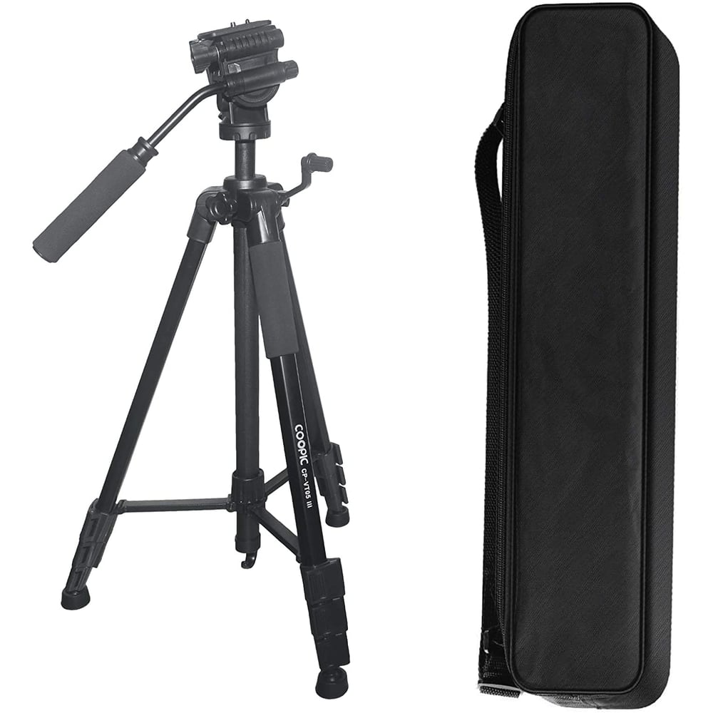 Coopic Cp-vt05 Iii, Foldable Tripod With Max Height 190cm/74.80inch With Horizontal Fluid Pan Head For Camera And Camcorder Photography Load Up To 5kg.