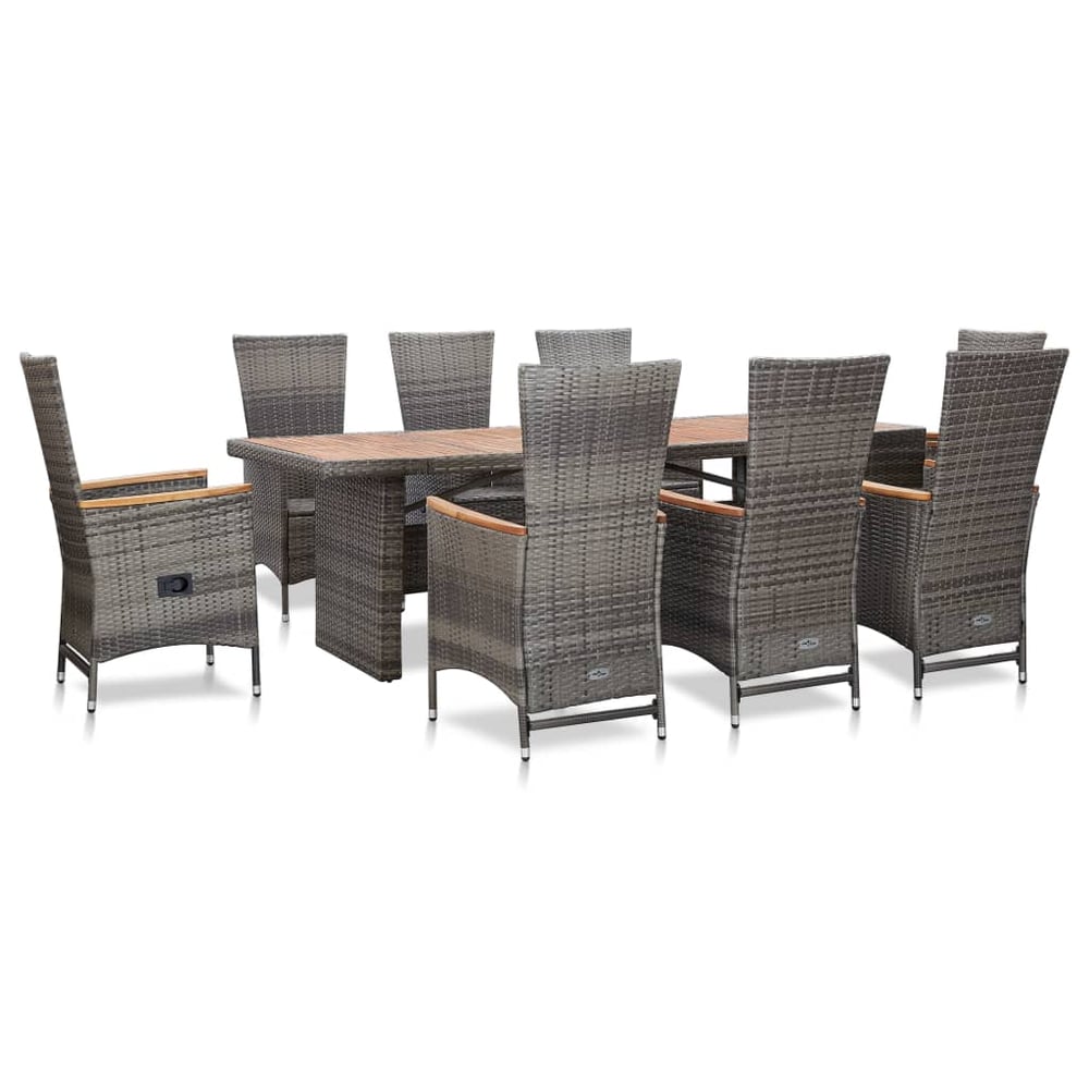 vidaXL 9 Piece Outdoor Dining Set with Cushions Poly Rattan Grey vidaXL 9 Piece Outdoor Dining Set with Cushions Poly Rattan Grey