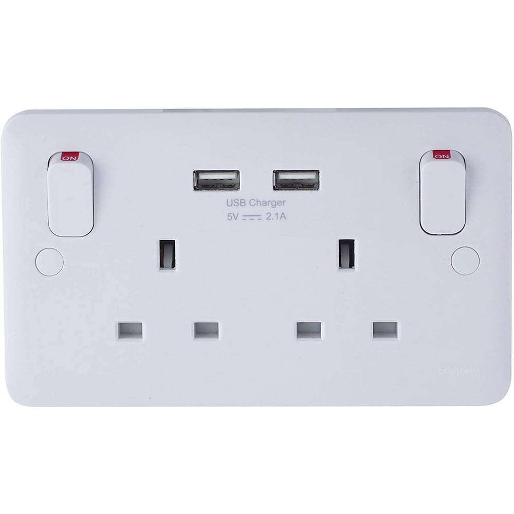Schneider Electric Lisse White Moulded - Twin Socket Combined 2 X Usb Sp 2.1 A. White