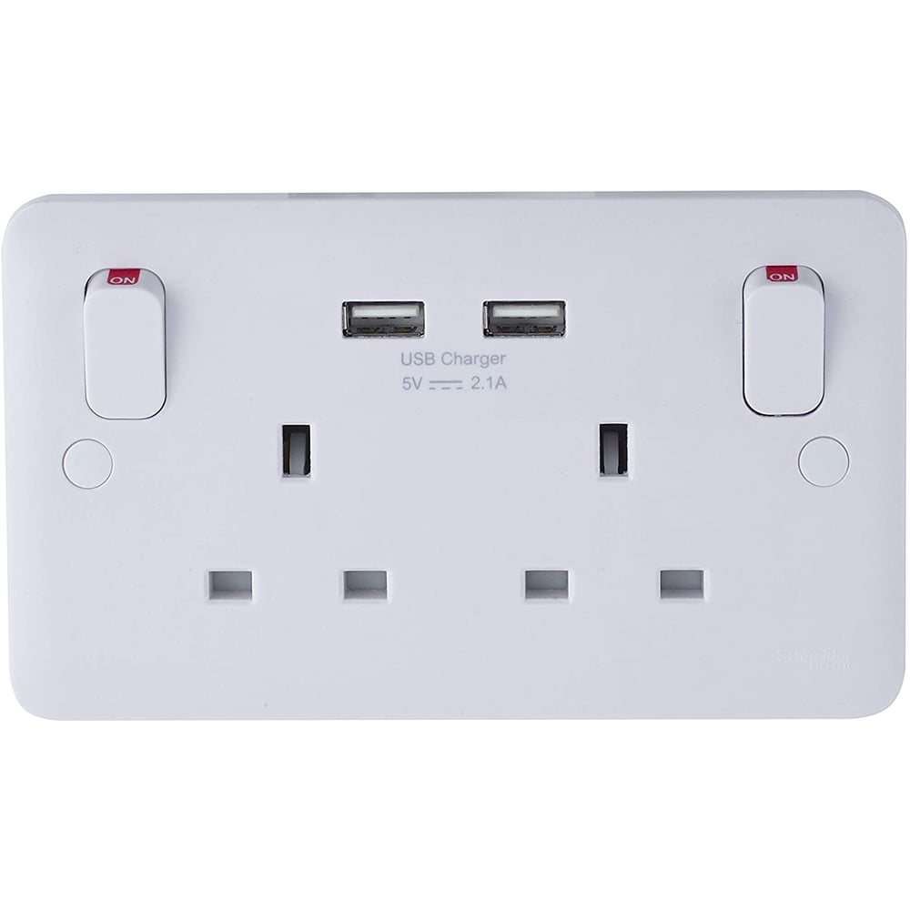 Schneider Electric Lisse White Moulded - Twin Socket Combined 2 X Usb Sp 2.1 A. White Schneider Electric Lisse White Moulded - Twin Socket Combined 2 X Usb Sp 2.1 A. White