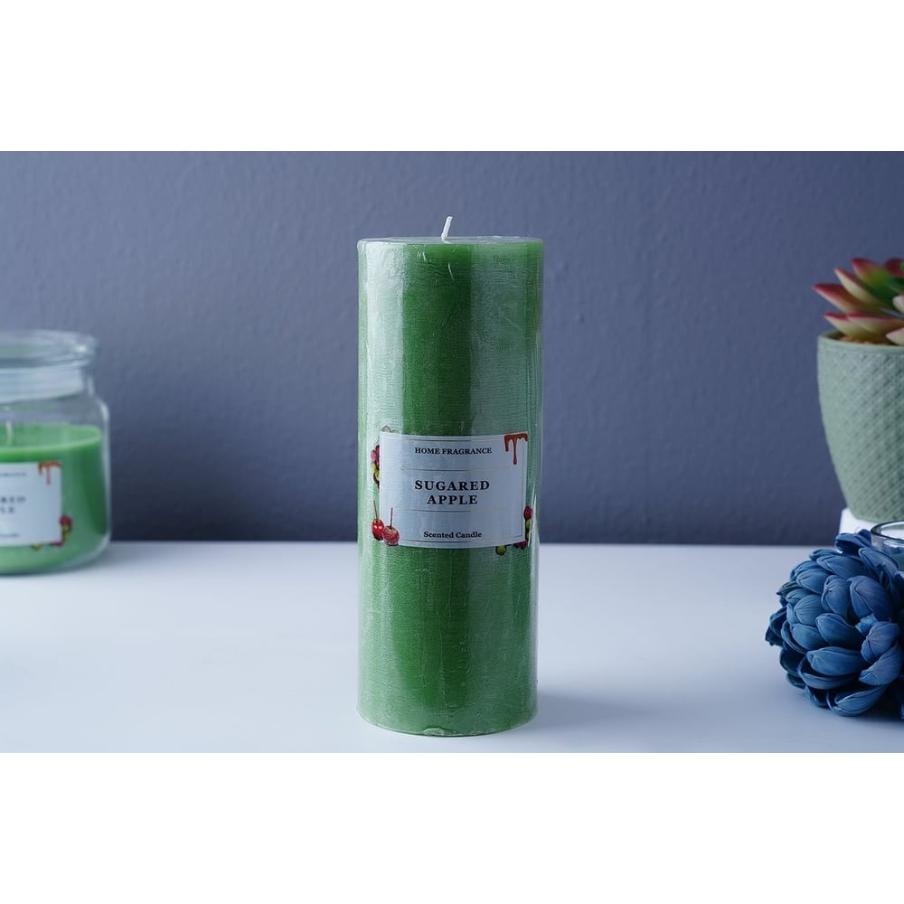 Premier Sugared Apple Pillar Candle Green D7xh18cm Premier Sugared Apple Pillar Candle Green D7xh18cm
