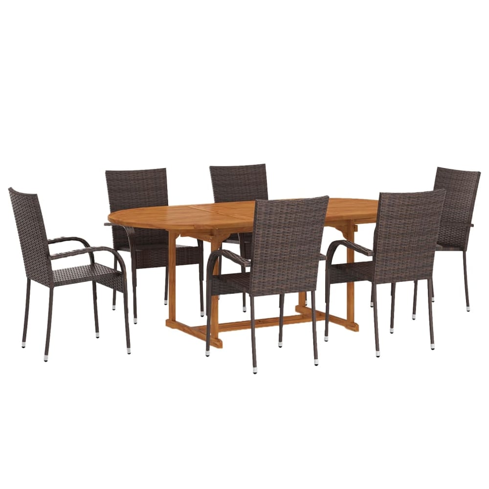 Vidaxl 7 Piece Garden Dining Set Poly Rattan Brown