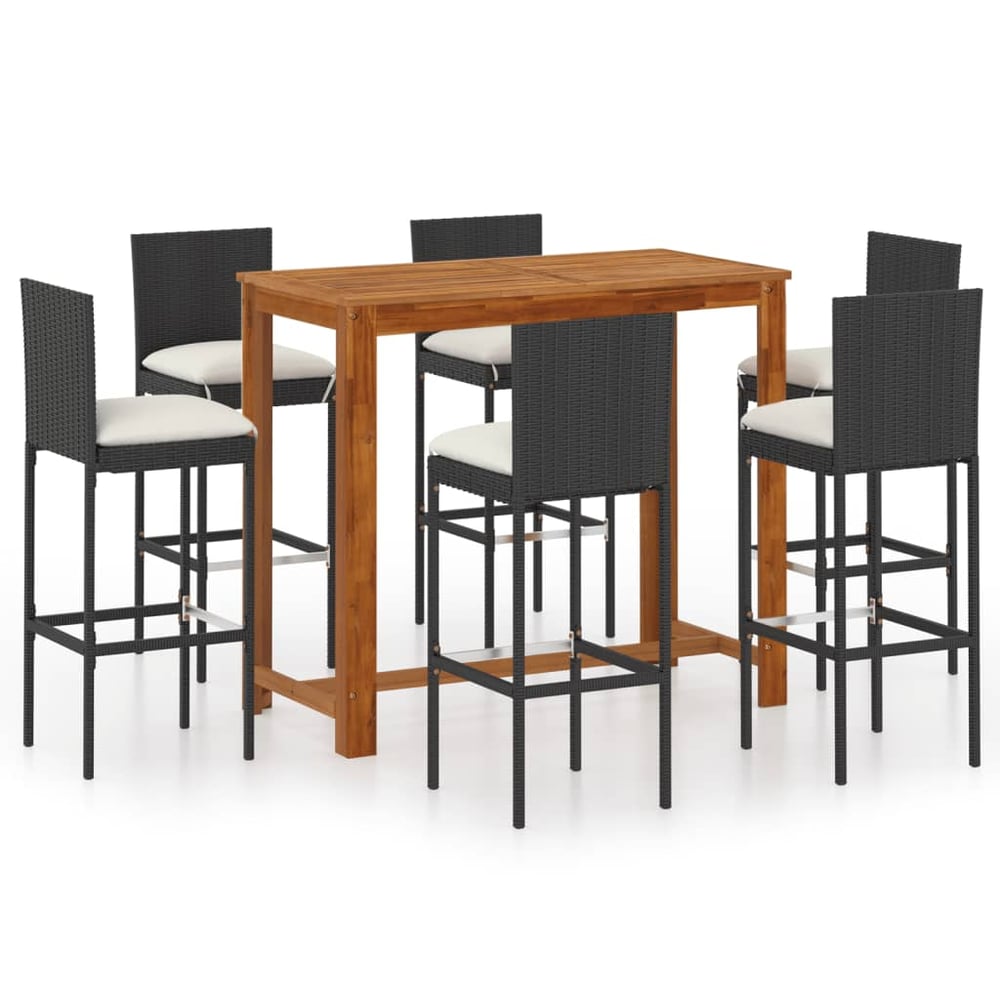 vidaXL 7 Piece Garden Bar Set with Cushions Black vidaXL 7 Piece Garden Bar Set with Cushions Black