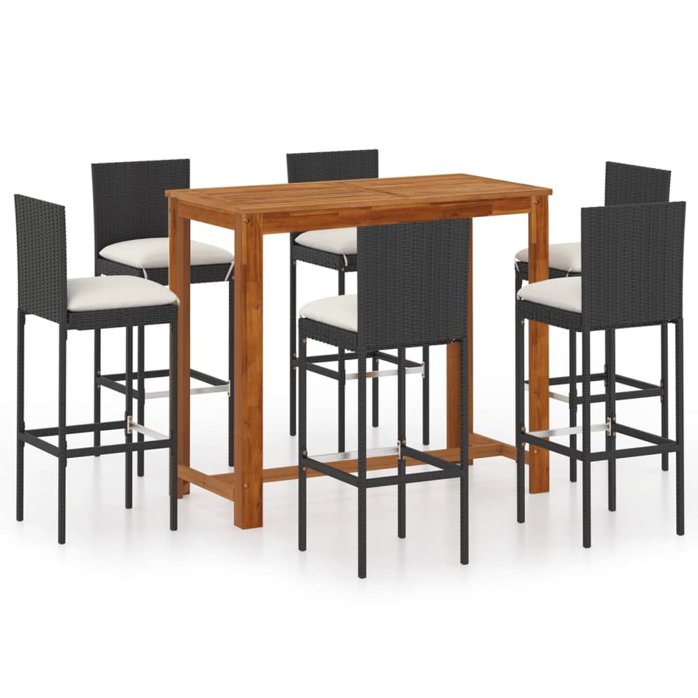 vidaXL 7 Piece Garden Bar Set with Cushions Black