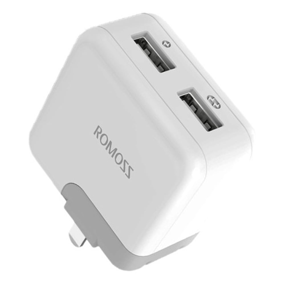 Romoss Dual USB Charger White W/UK Plug