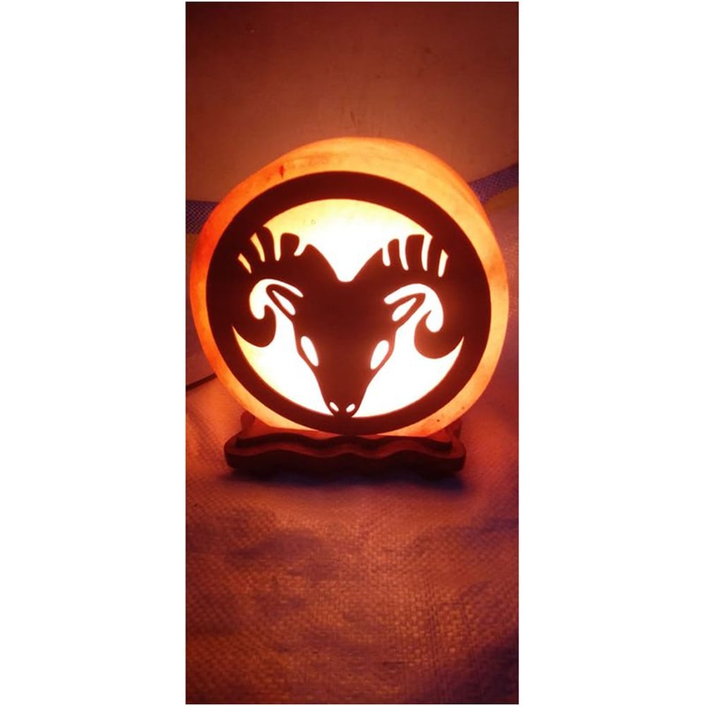 Himalayan Salt Goat with Horn Style Lamp Wood Design