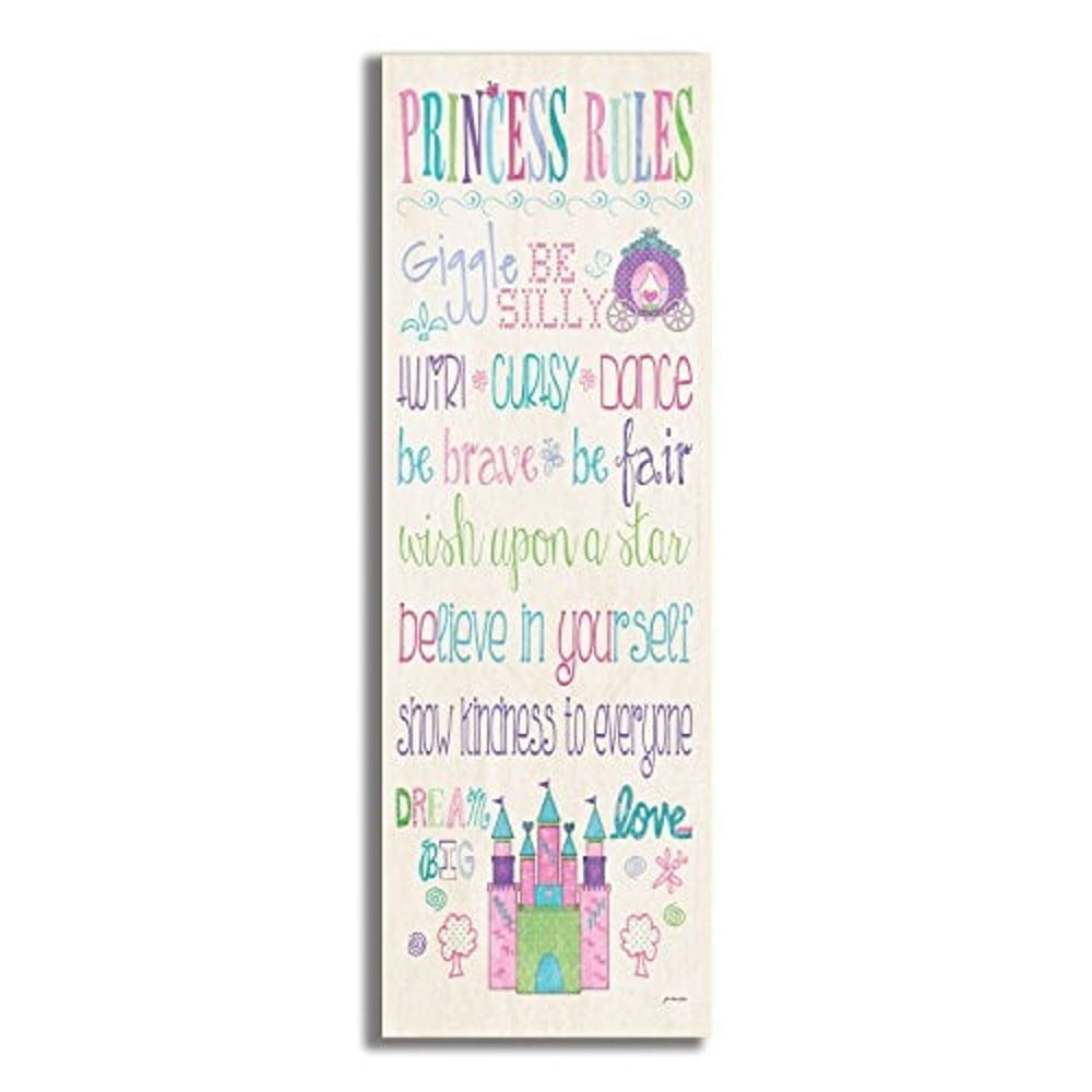 The Kids Room By Stupell Princess Rules With Castle And Carriage Rectangle Wall Plaque, 7 X 0.5 X 17, Proudly Made In Usa