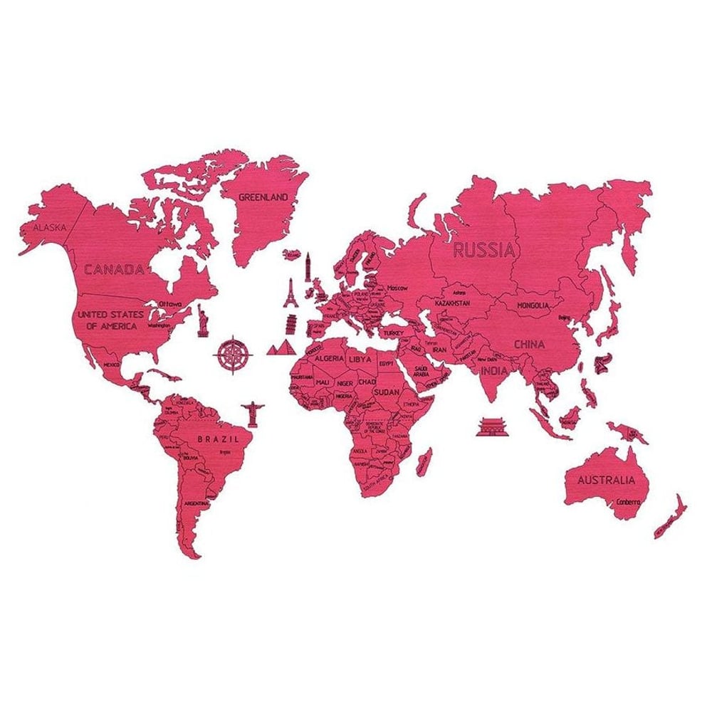 Wooden City World Map XXL Coral