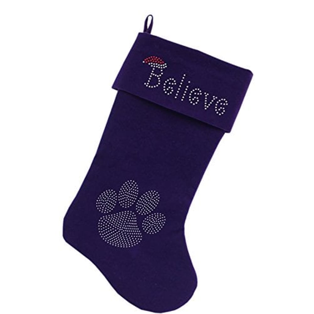 Mirage Pet Products Believe Rhinestone Velvet Christmas Stocking Purple, 18
