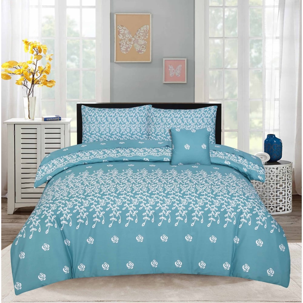 Style Nasma Single Fitted Bed Sheet Set Fabbr Blue Style Nasma Single Fitted Bed Sheet Set Fabbr Blue