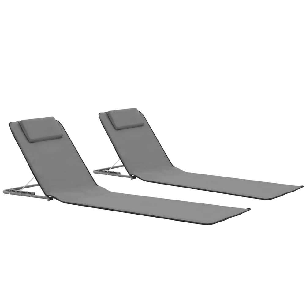 vidaXL Folding Beach Mats 2 pcs Steel and Fabric Grey vidaXL Folding Beach Mats 2 pcs Steel and Fabric Grey