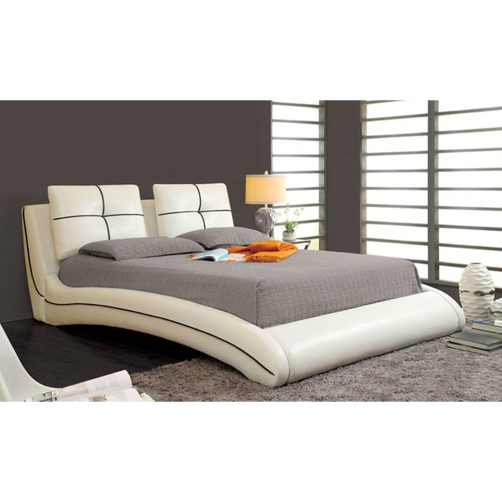 Upholstered Curved Bed Frame Queen with Mattress Off White Upholstered Curved Bed Frame Queen with Mattress Off White