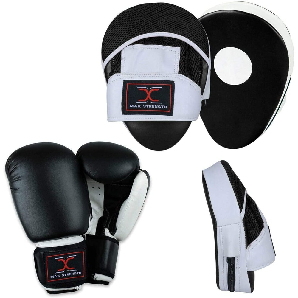 Max Strength Boxing Gloves 6oz and Focus Pads Set | Sparring Kit | Hook & Jab Target Mitts with Punching Gloves | Focus Pads for Muay Thai, Kickboxing, Martial Arts, Karate, MMA Training