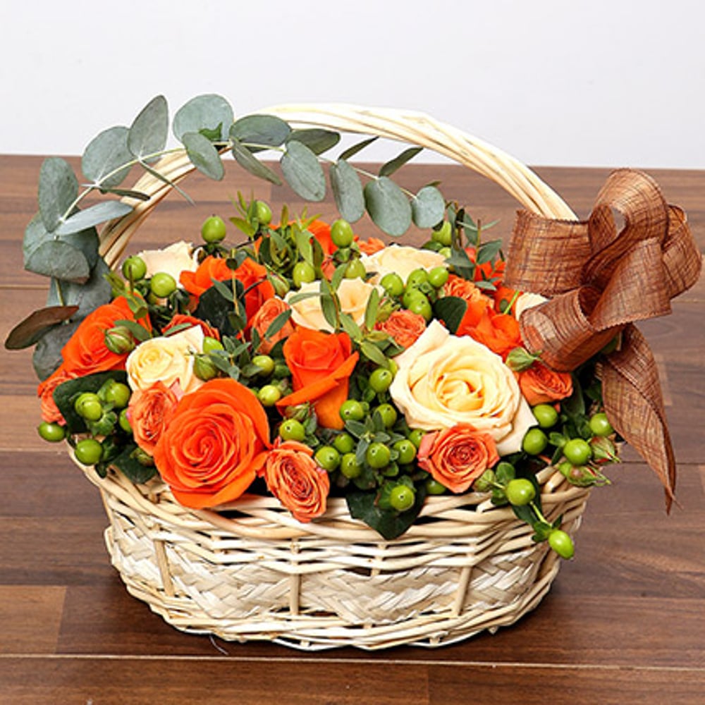 Peach & Orange Rose Basket