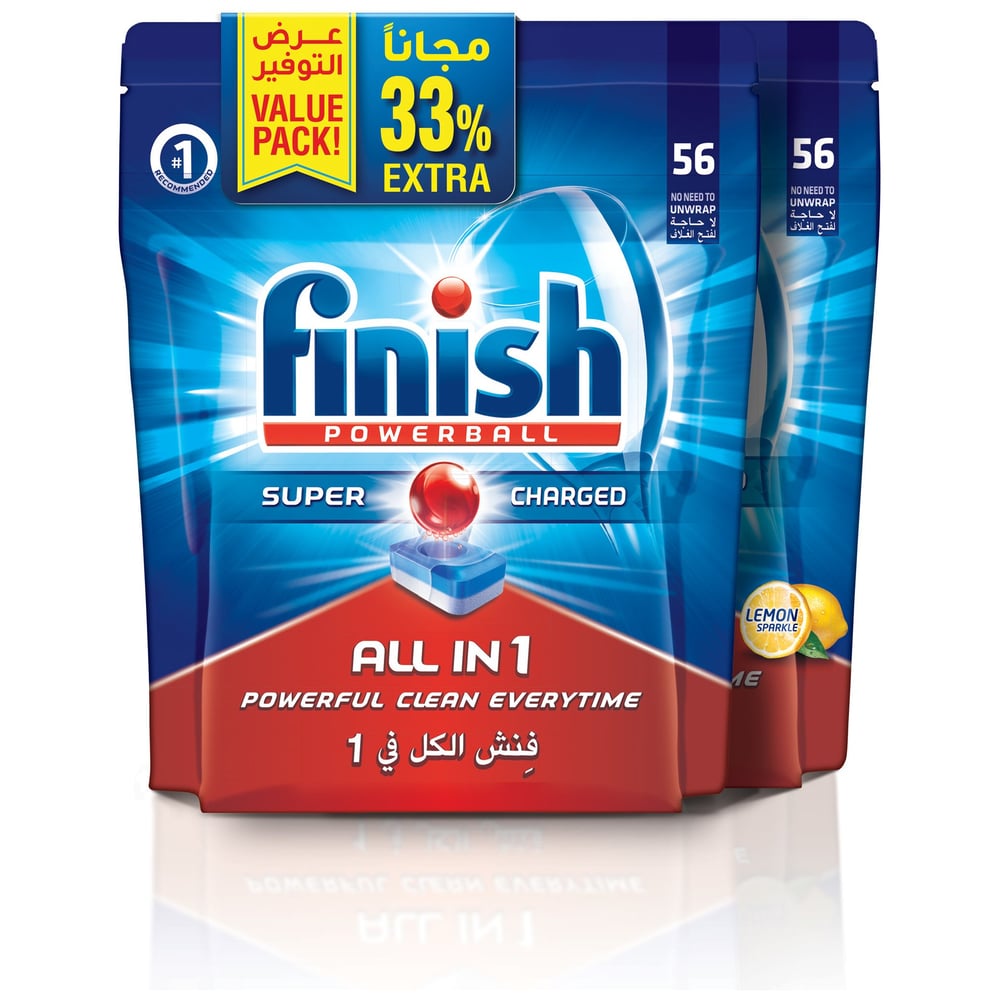 FinishDishwasher Detergent All in One Tabs Regular Lemon 56+56 (33% Extra)