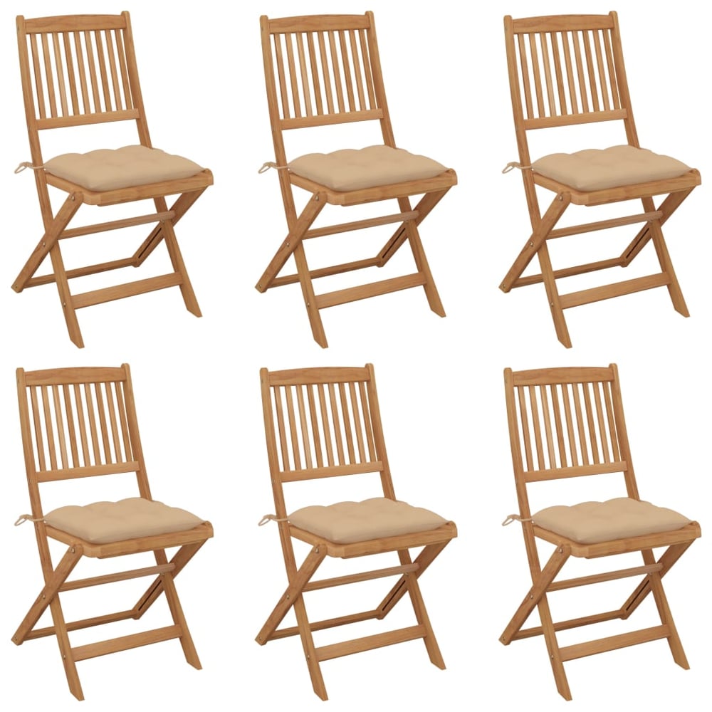 vidaXL Folding Garden Chairs 6 pcs with Cushions Solid Acacia Wood