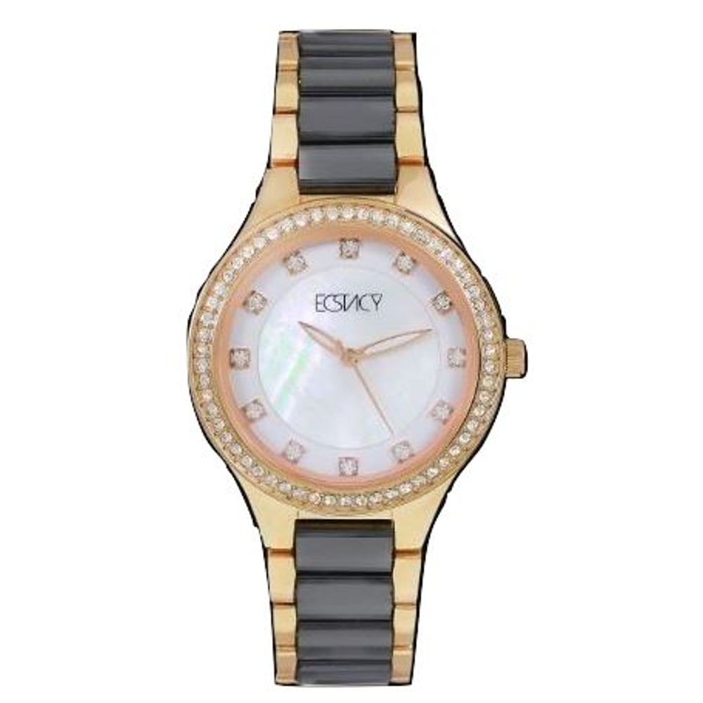 Ecstacy Black/Rose Gold Stainless Steel Analog Watch For Women E9511-KCWM