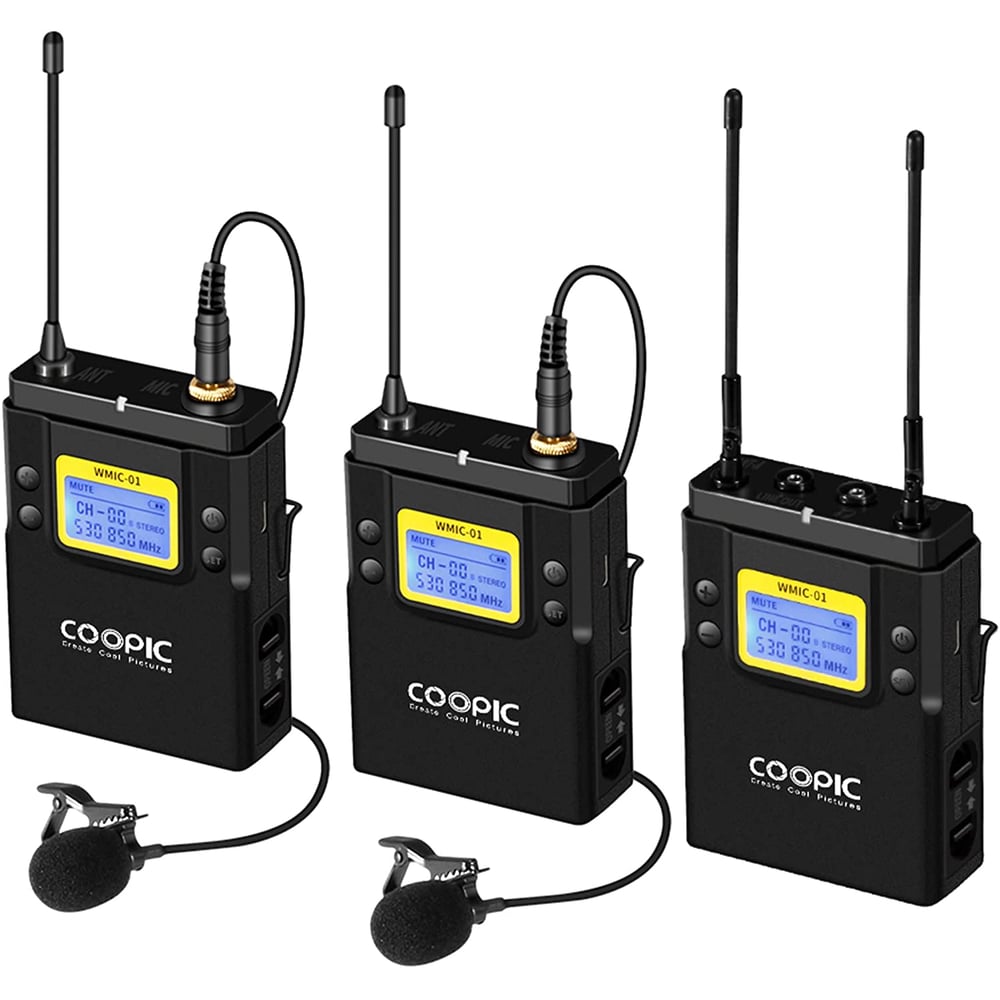 Coopic Uhf Dual-channel Wireless Microphone R1 Receiver And 2-pack T1 Transmitters System Is Intended For Dslr Video And Field Recording Applications Coopic Uhf Dual-channel Wireless Microphone R1 Receiver And 2-pack T1 Transmitters System Is Intended For Dslr Video And Field Recording Applications